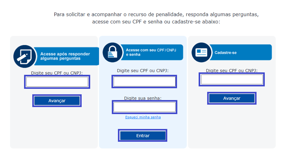 Print da tela de login do site do Detran de São Paulo.